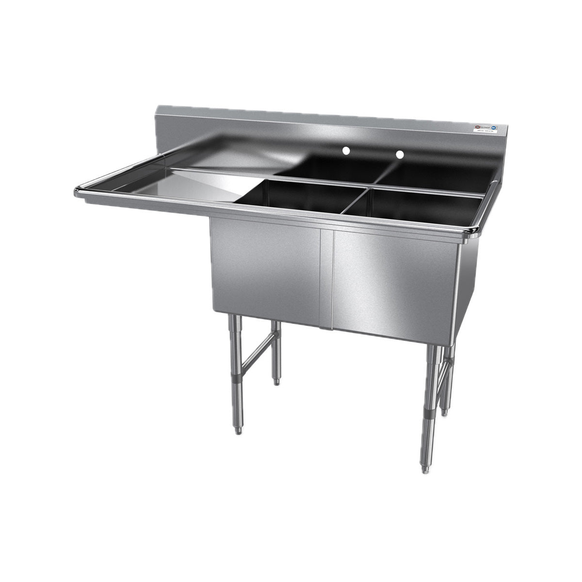 NBR Equipment 2SS-181814L18 58" Two Compartment Sink, 18"W x 18"L Bowl With Left-Hand Drainboard