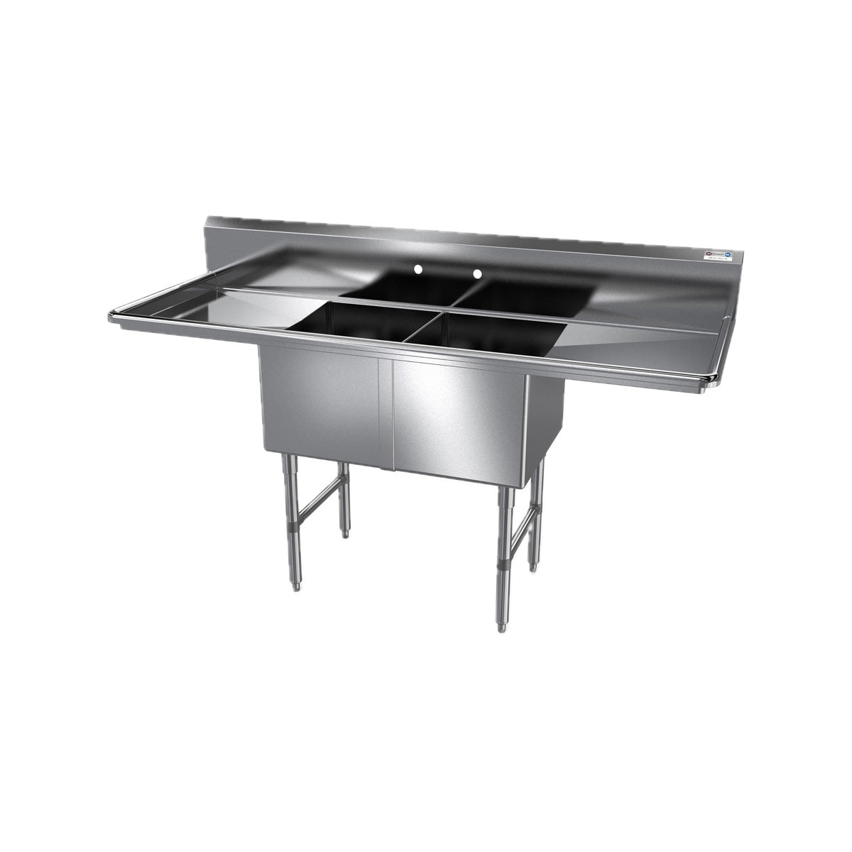 NBR Equipment 2SS-242414LR24 99" Two Compartment Sink, 24"W x 24"L Bowl With 2 Drainboards