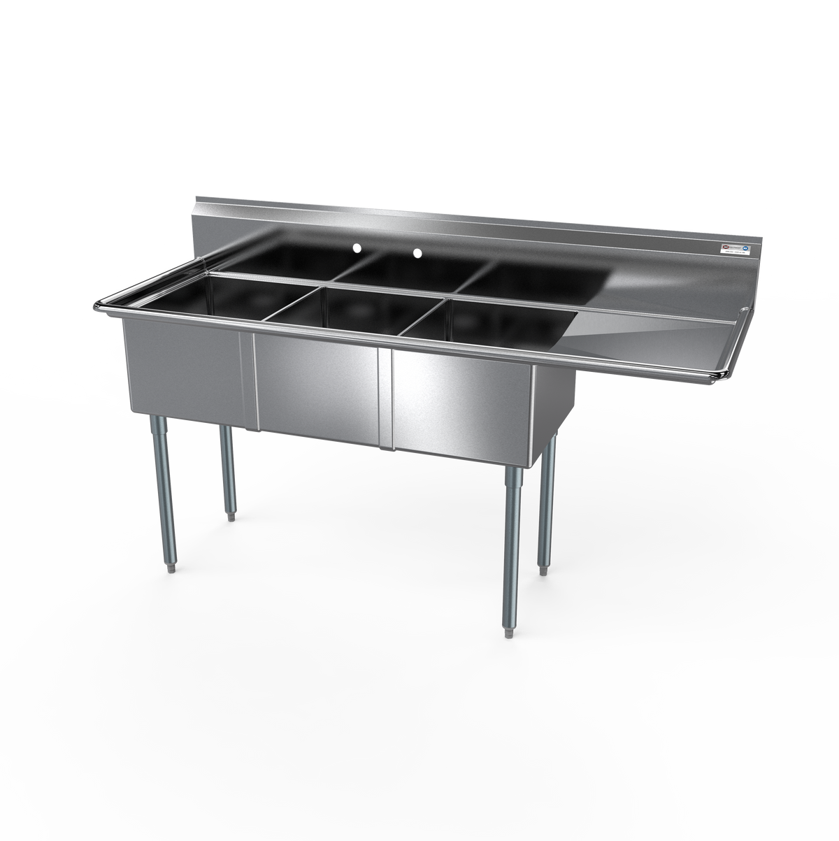 NBR Equipment 3SG-151514R24 71" Three Compartment Sink, 15"W x 15"L Bowl With Right-Hand Drainboard