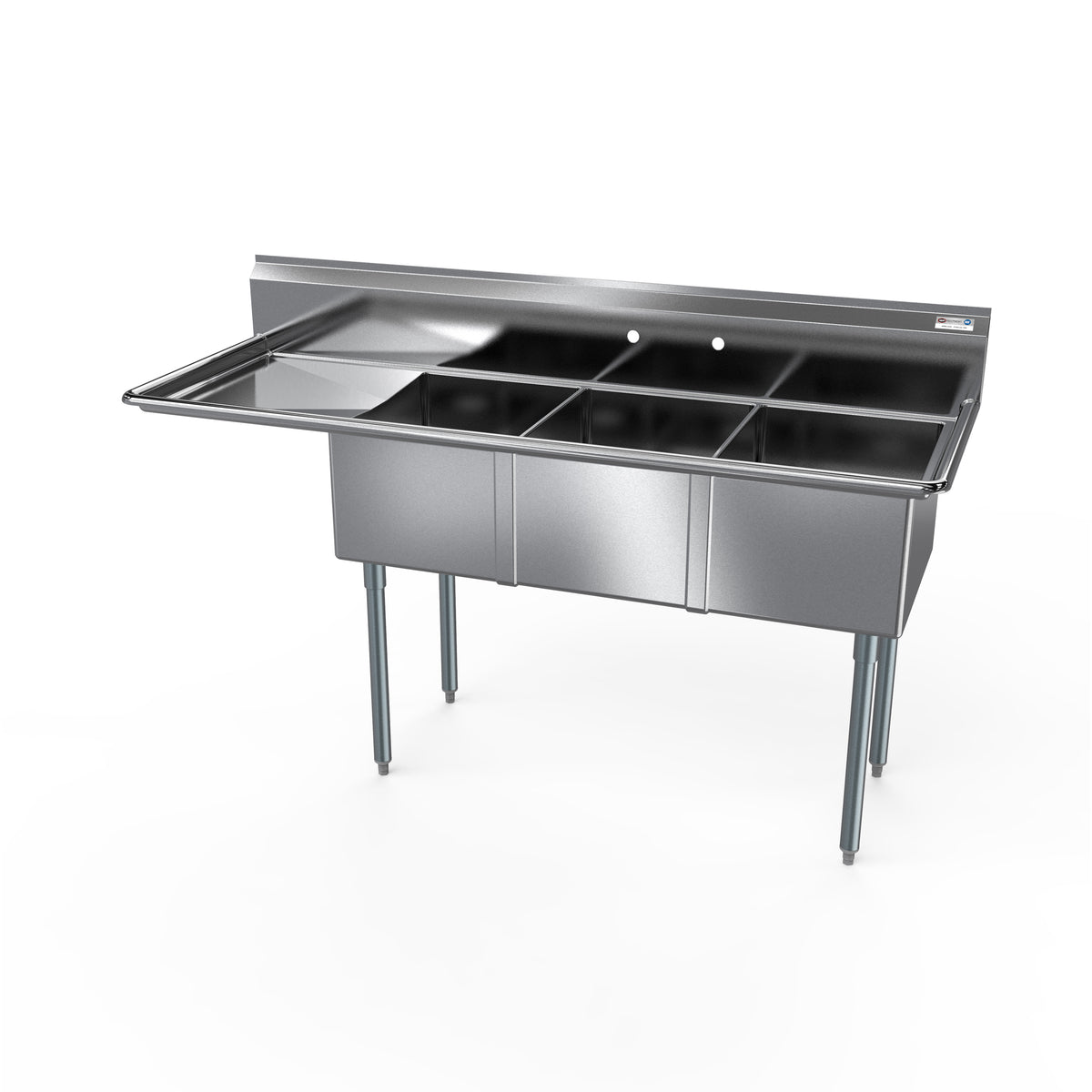 NBR Equipment 3SG-162012L18 68" Three Compartment Sink, 16"W x 20"L Bowl With Left-Hand Drainboard
