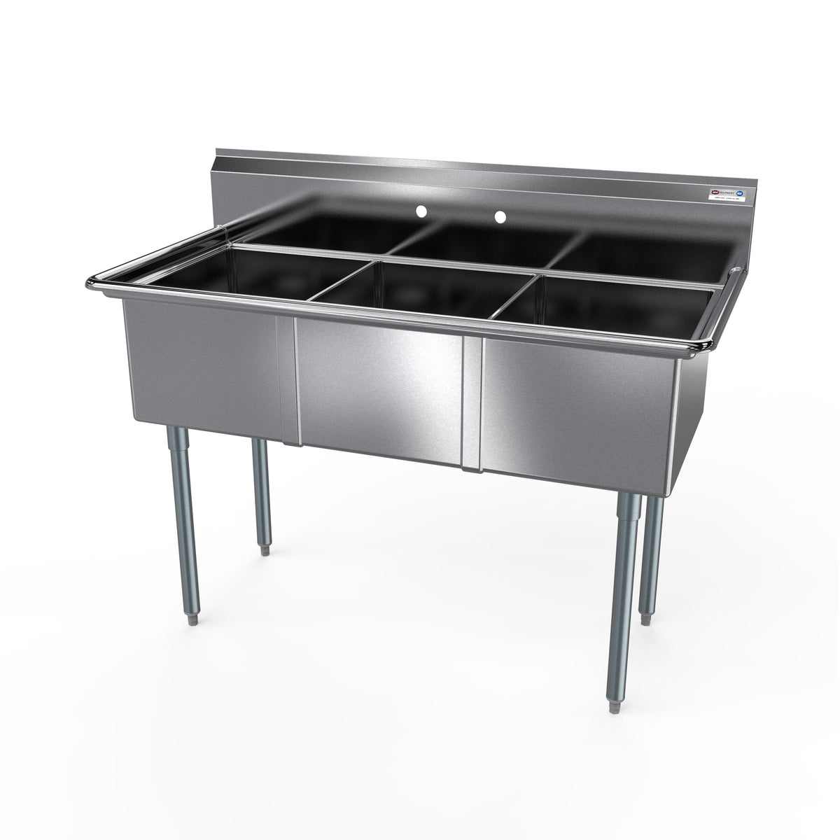 NBR Equipment 3SG-242414 77" Three Compartment Sink, 24"W x 24"L Bowl Without Drainboard
