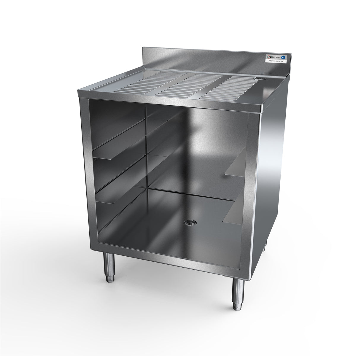 NBR Equipment GRC24-3 Underbar Glass Rack Storage Unit w/ Drainboard Top, 3-Rack Capacity