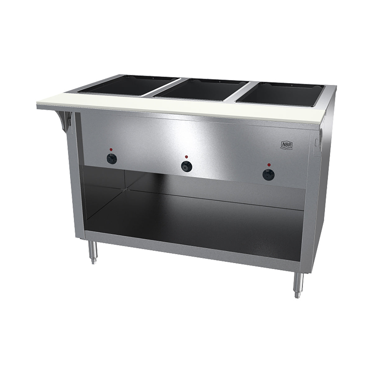 NBR Equipment HT-3SW-240B 44" Hot Food Table Enclosed Open Storage Base, (3) Sealed Wells