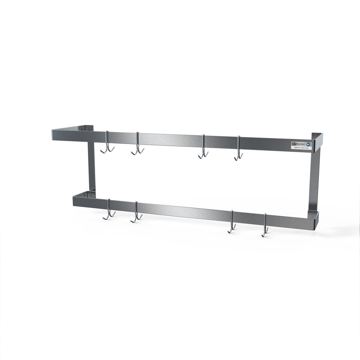 NBR Equipment PR2-8 Stainless Steel Wall Mounted Double Bar Pot Rack w/ 16 Hooks