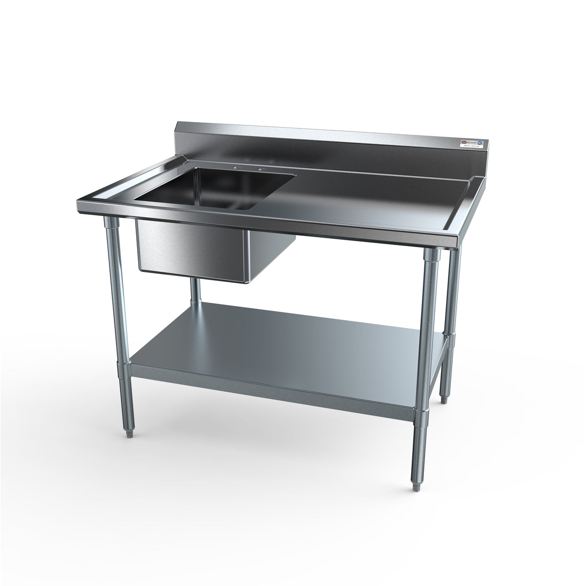 NBR Equipment PTG-1620L6 72" Economy Work Table with Prep Sink, Bowl On Left - 18 Gauge