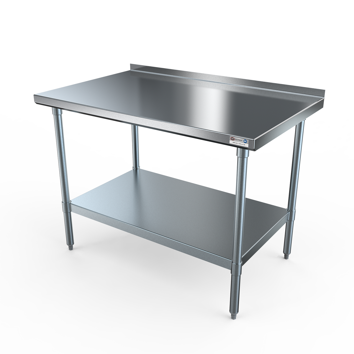 NBR Equipment TG-3024R 30" Open Base Work Table with Undershelf, 1-1/2" Backsplash / Upturn