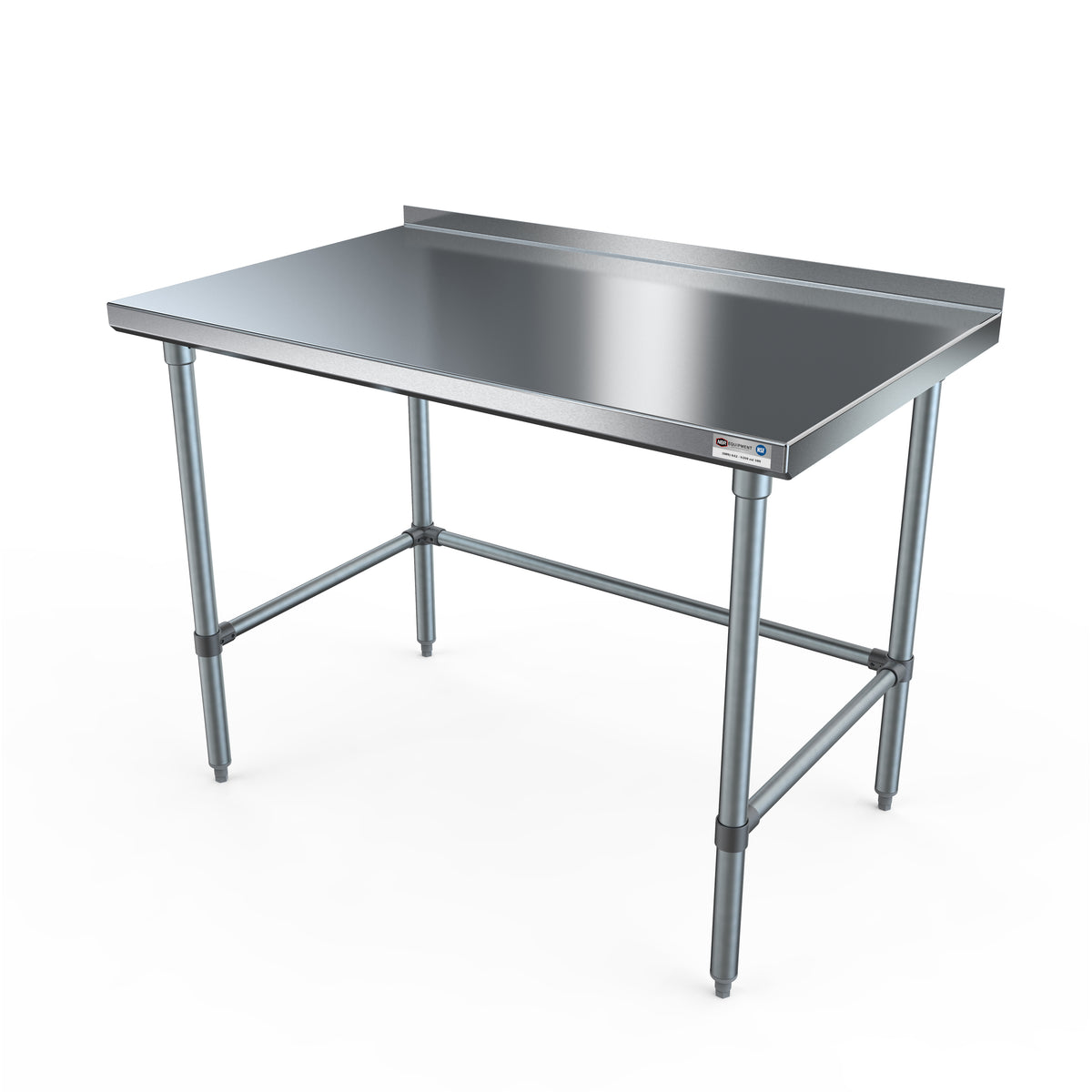NBR Equipment TG-3624R-X 36" Open Base Work Table with Side & Rear Crossrails, 1-1/2" Backsplash