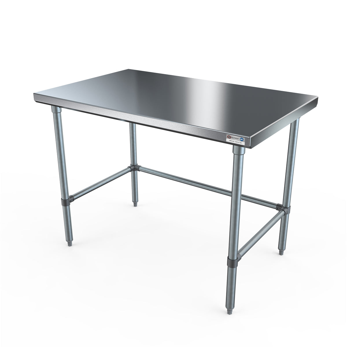 NBR Equipment TG-4830-X 48" Open Base Work Table with Side & Rear Crossrails, 18 Gauge Flat Top