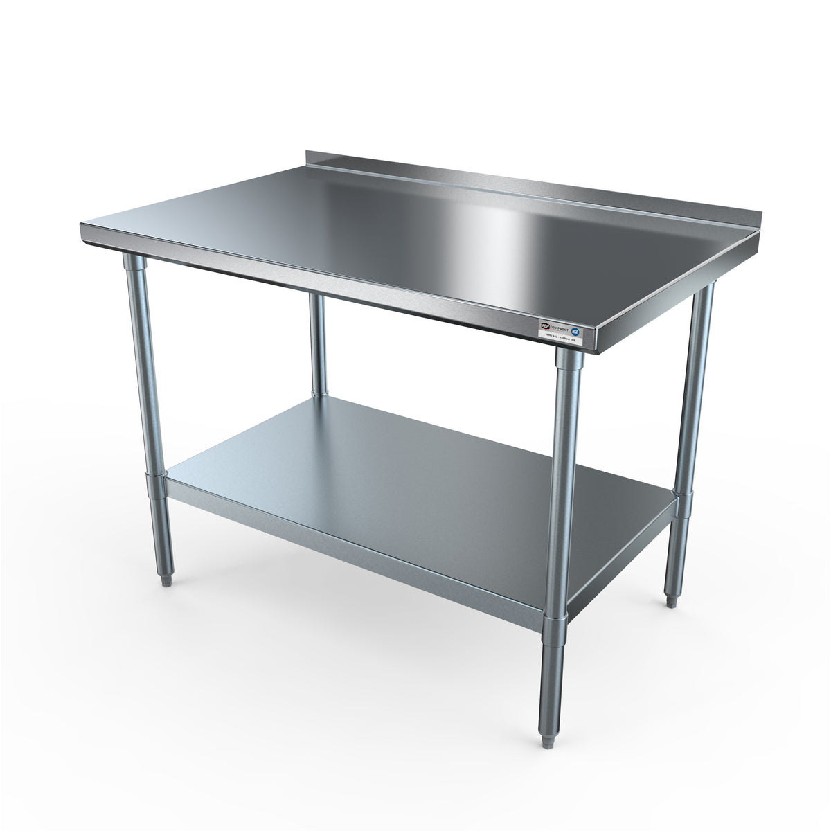 NBR Equipment TG-6030R 60" Open Base Work Table with Undershelf, 1-1/2" B.splash / 18 Gauge Top