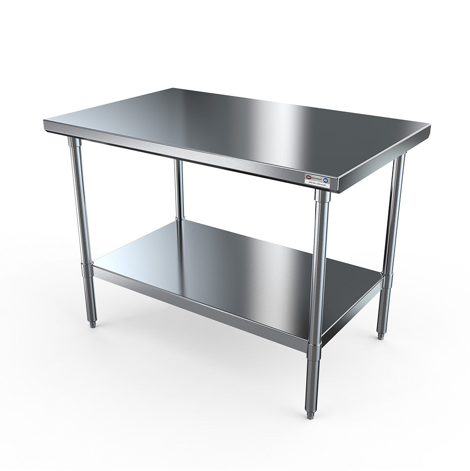 NBR Equipment TS4-4830 48" Open Base Work Table with Undershelf, Without Backsplash / 14 Gauge Top