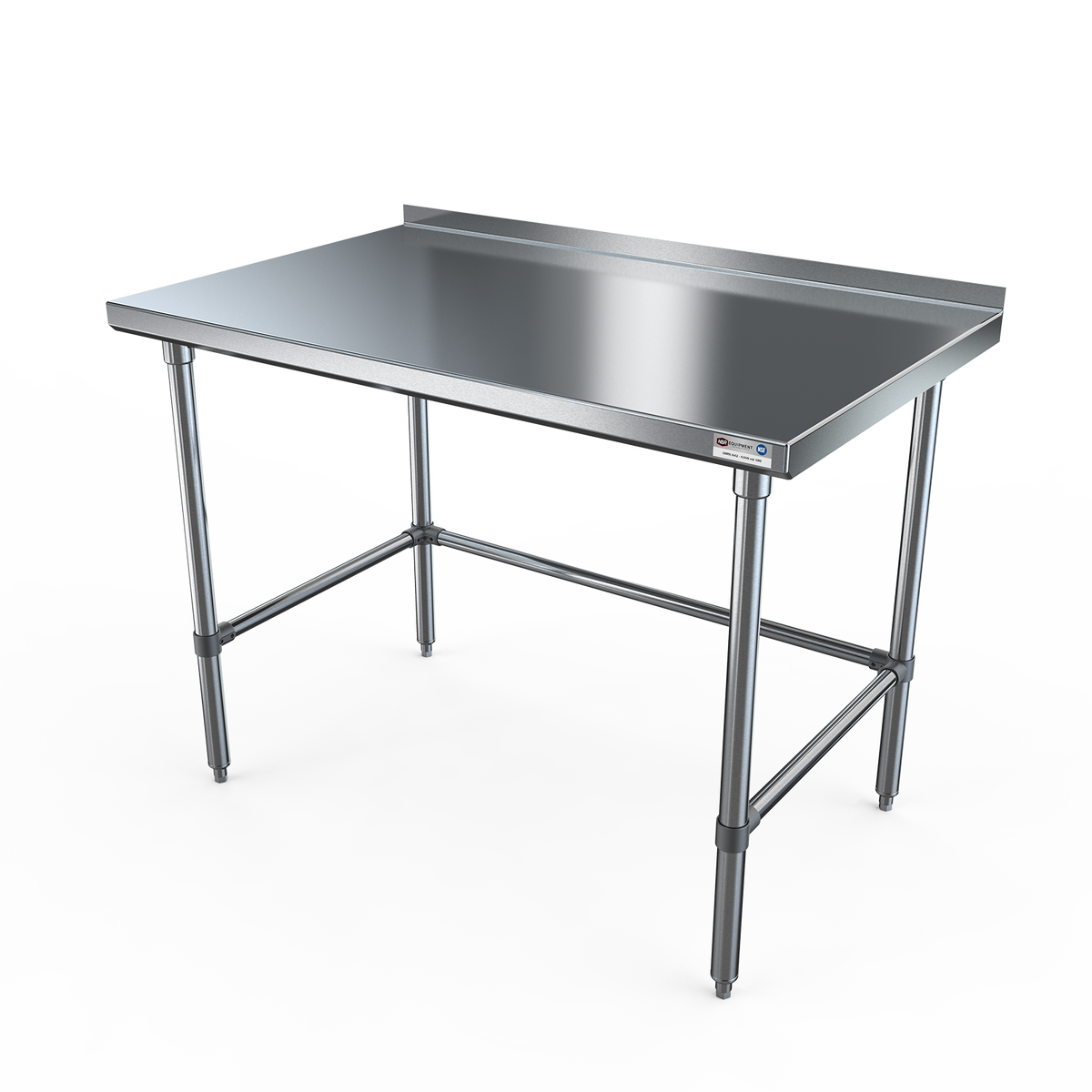 NBR Equipment TS4-4836R-X 48" Open Base Work Table with Side & Rear Crossrails, 1-1/2" Backsplash