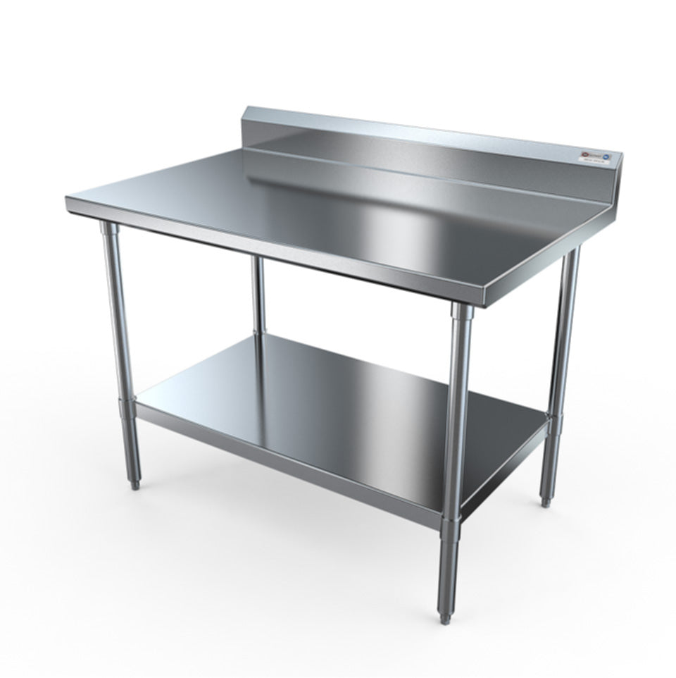 NBR Equipment TS4-6030R5 60" Open Base Work Table with Undershelf, 5" Backsplash / 14 Gauge Top