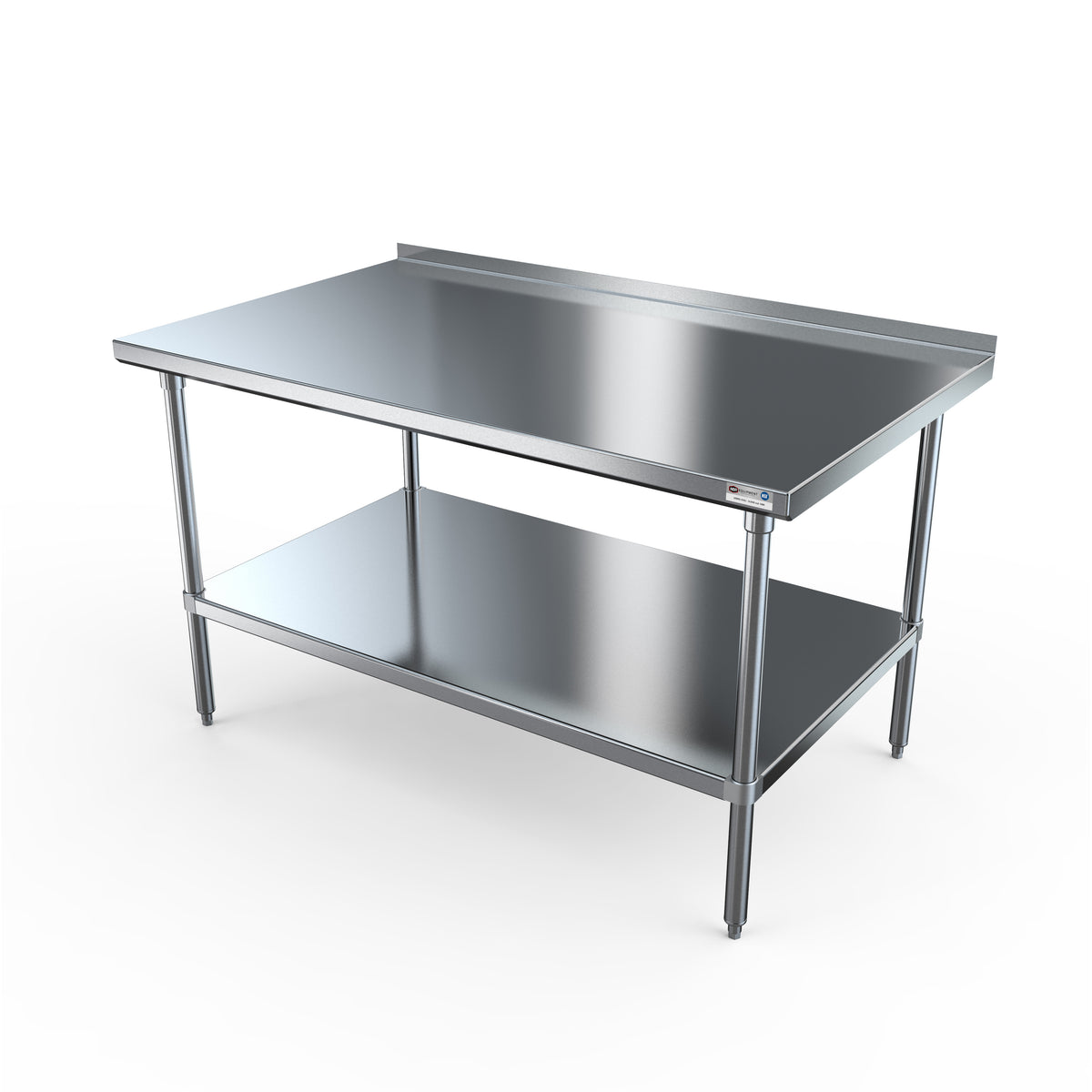NBR Equipment TS4-6036R 60" Open Base Work Table with Undershelf, 1-1/2" Backsplash / 14 Gauge Top