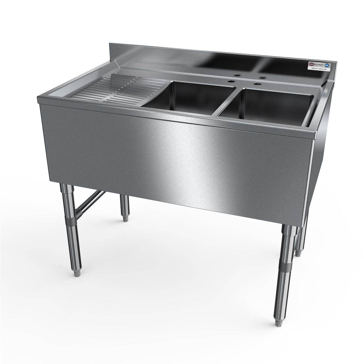 NBR Equipment UD-2-101410-36L Premium Underbar Sink Unit, 2 Compartment with Left Drainboard