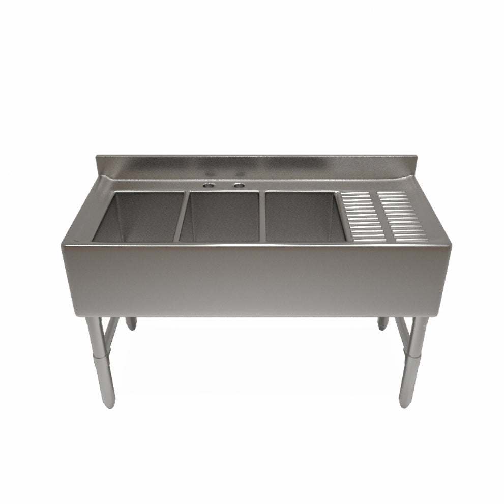 NBR Equipment UD-3-101410-60R Premium Underbar Sink Unit, 3 Compartment with Right Drainboard