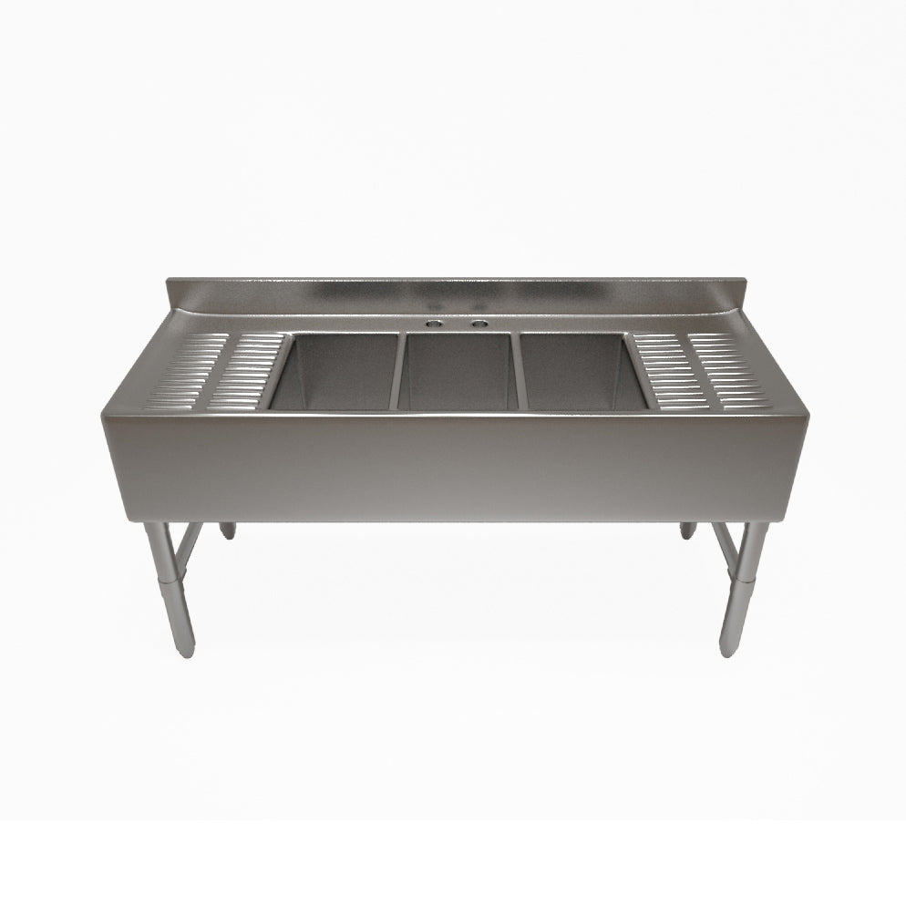 NBR Equipment UD-3-101410-96LR Premium Underbar Sink Unit, 3 Compartment with 2 Drainboards
