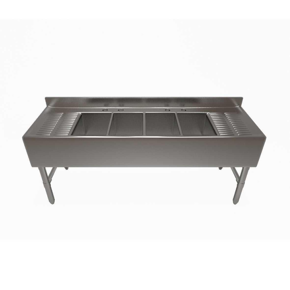 NBR Equipment UD-4-101410-96LR Premium Underbar Sink Unit, 4 Compartment with 2 Drainboards