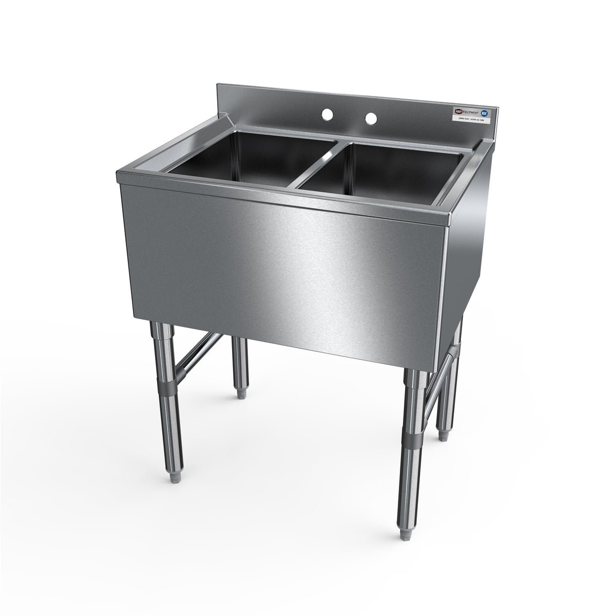 NBR Equipment UW-2-101410-24 Slim-Line Underbar Sink Unit, 2 Compartment without Drainboard