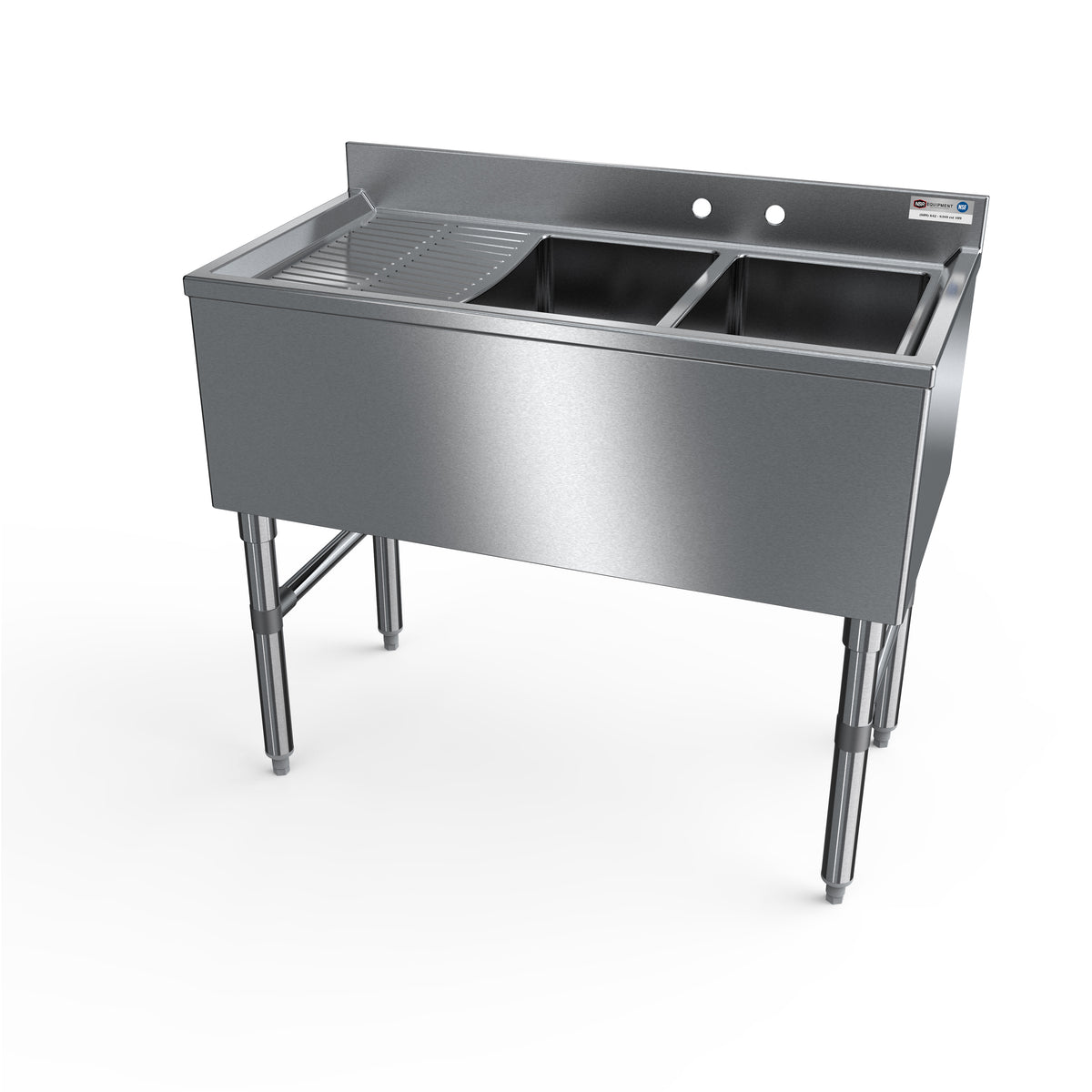 NBR Equipment UW-2-101410-36L Premium Slim-Line Underbar Sink Unit, 2 Compartment w/ Left D.board