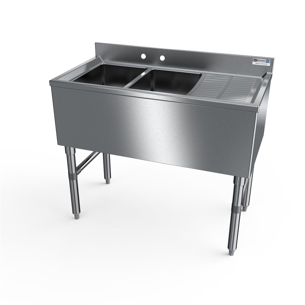 NBR Equipment UW-2-101410-36R Premium Slim-Line Underbar Sink Unit, 2 Compartment w/Right D.board
