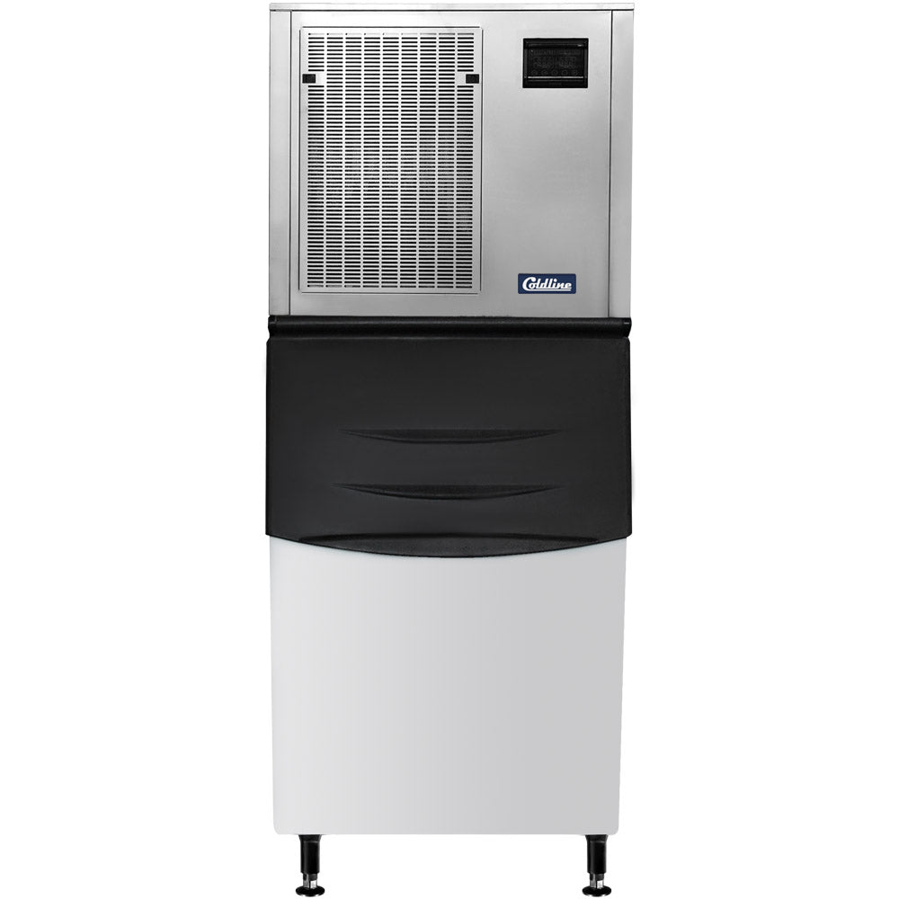 Coldline NU550 nugget modular ice machine with storage bin, front view