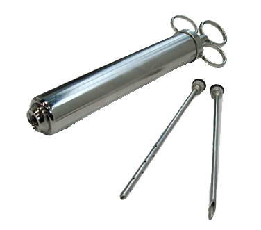 Omcan 10484 Long Meat Pump, 4 Oz, Includes Two Needles, Brass Construction