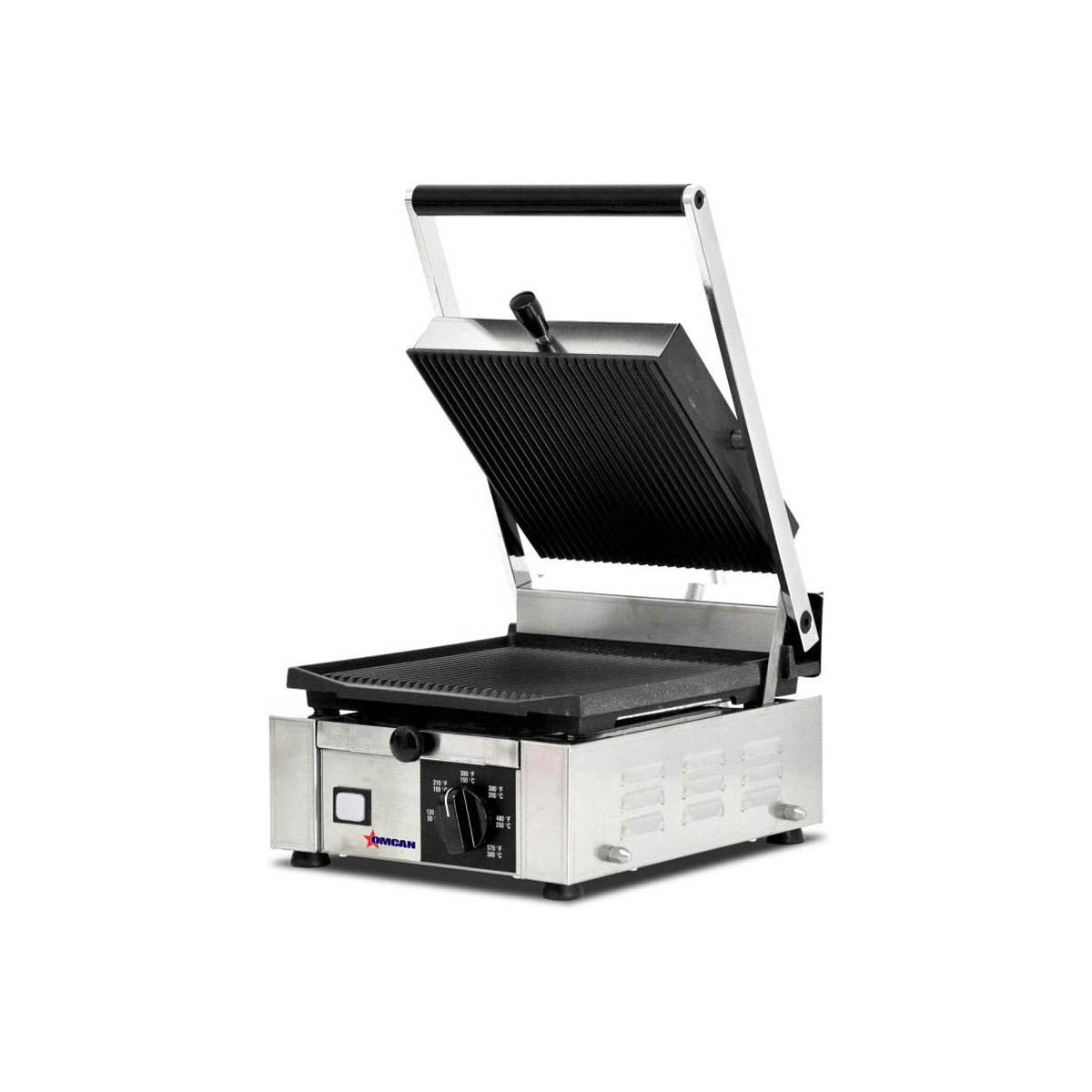 Omcan 11375 Single Sandwich Panini Grill w/ 9" x 10" Grooved Plates, 110V
