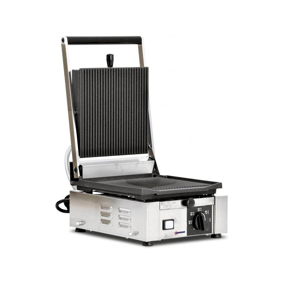 Omcan 11375 Single Sandwich Panini Grill w/ 9" x 10" Grooved Plates, 110V