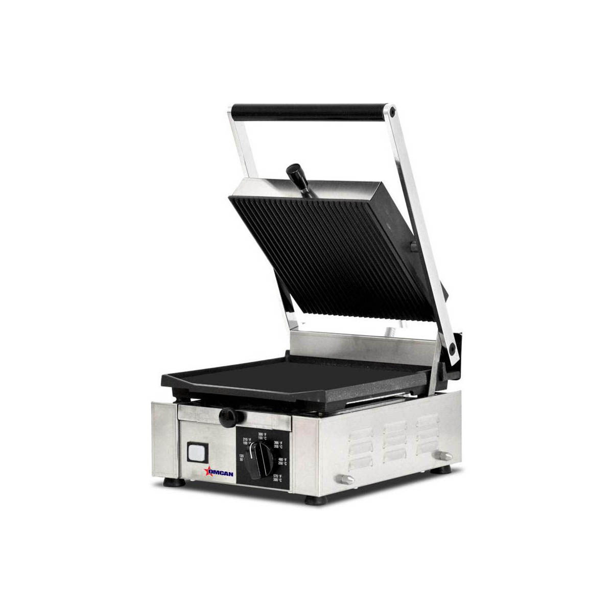 Omcan 11376 Single Sandwich Panini Grill w/ 9" x 10" Grooved & Smooth Plates, 120V