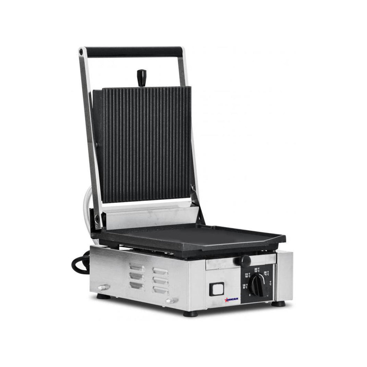 Omcan 11376 Single Sandwich Panini Grill w/ 9" x 10" Grooved & Smooth Plates, 120V
