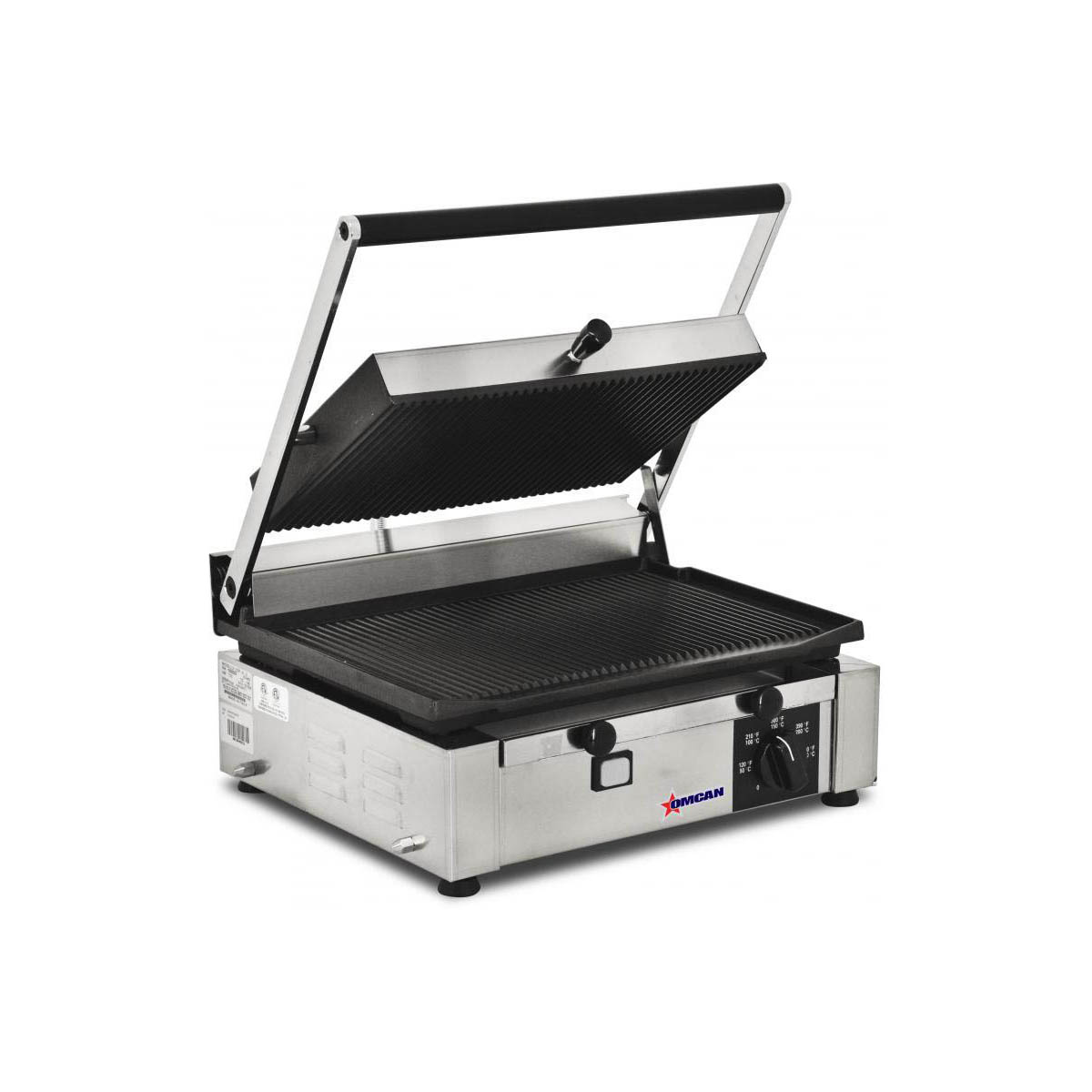 Omcan 11377 Single Sandwich Panini Grill w/ 14" x 10" Grooved Plates, 110V