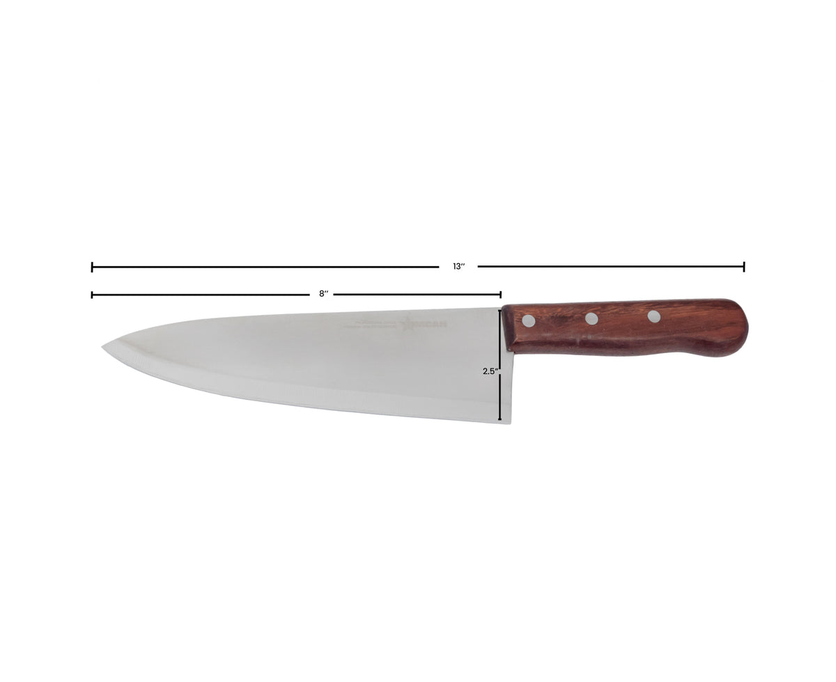 Omcan 11479 Chef Knife - 8" Stamped, Stainless Steel Blade, Wood Handle