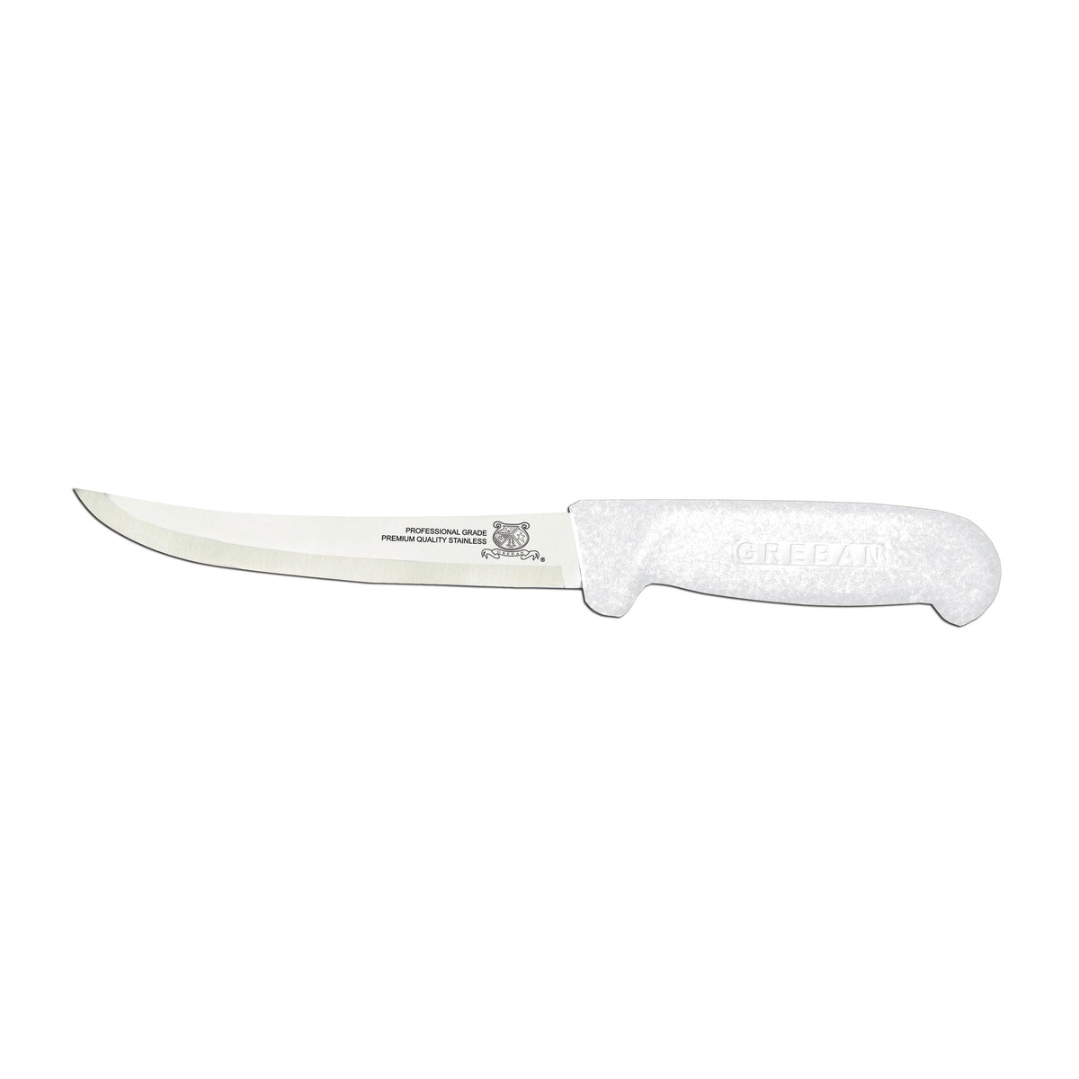 Omcan 11801 Boning Knife - 6" Curved Stainless Steel Blade, White Plastic Handle, Stamped