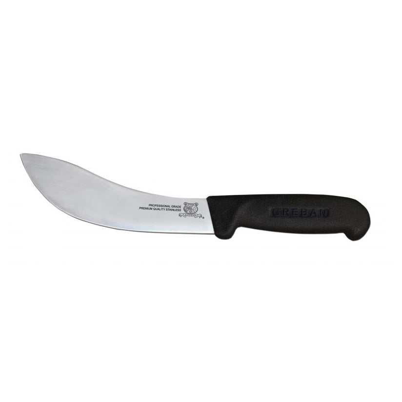 Omcan 11863 Skinning Knife - 6" Curved Stamped Blade, Black Plastic Handle, Cutlery