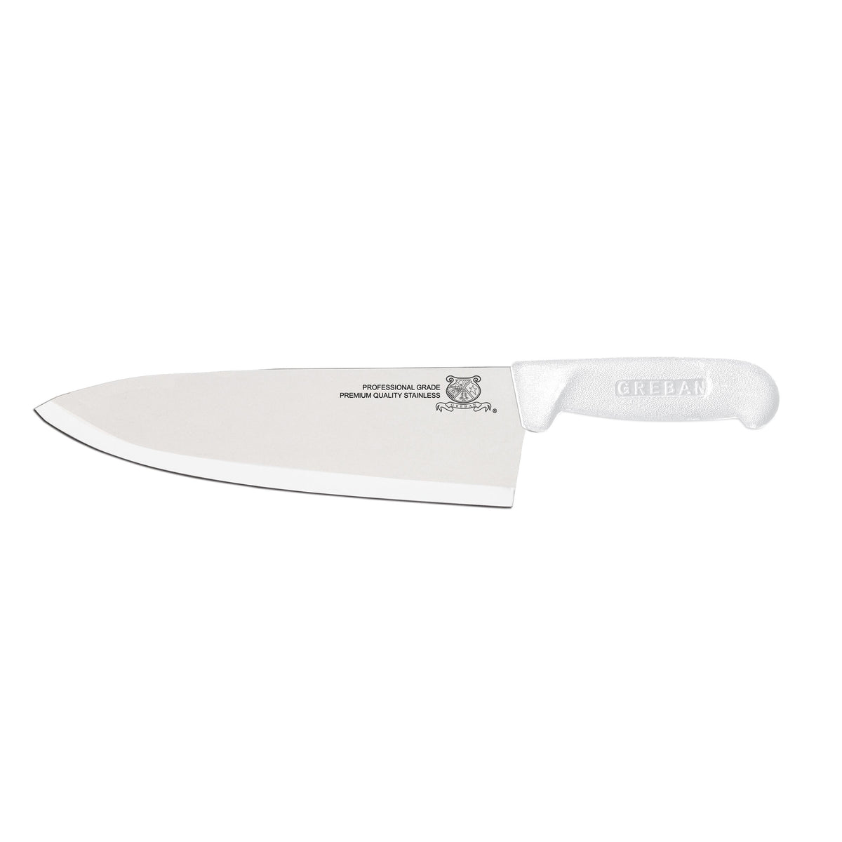 Omcan 12142 Chef Knife - 10" Medium Stamped Blade, Stainless Steel, White Polypropylene Handle