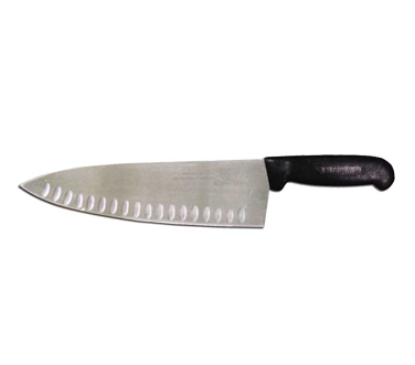 Omcan 12172 Chef Knife - 10" Stamped Knife, Granton Edge, Black Plastic Handle, Stainless Blade