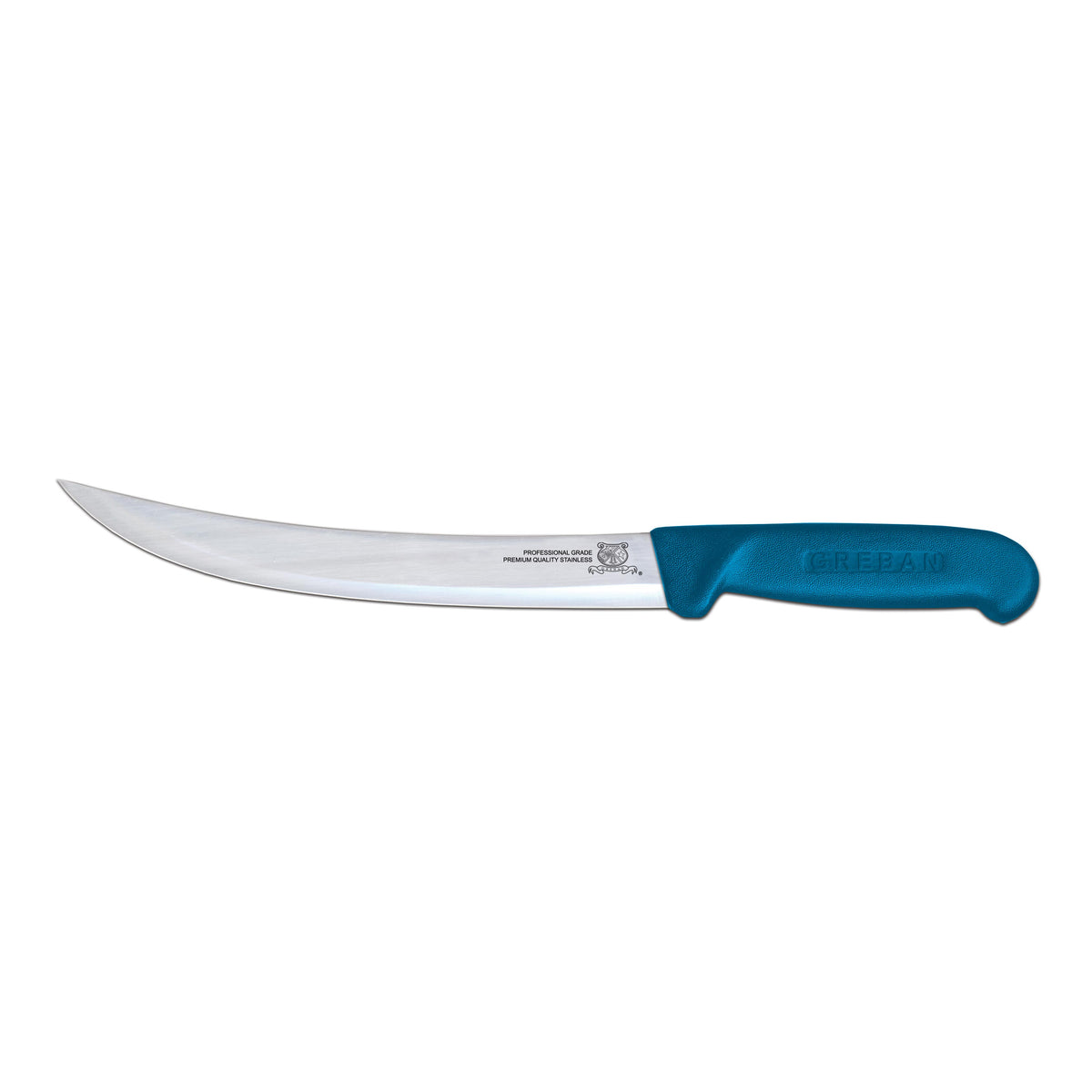 Omcan 12315 Breaking Knife - 8" Curved Stamped Blade, Stainless Steel, Blue Plastic Handle