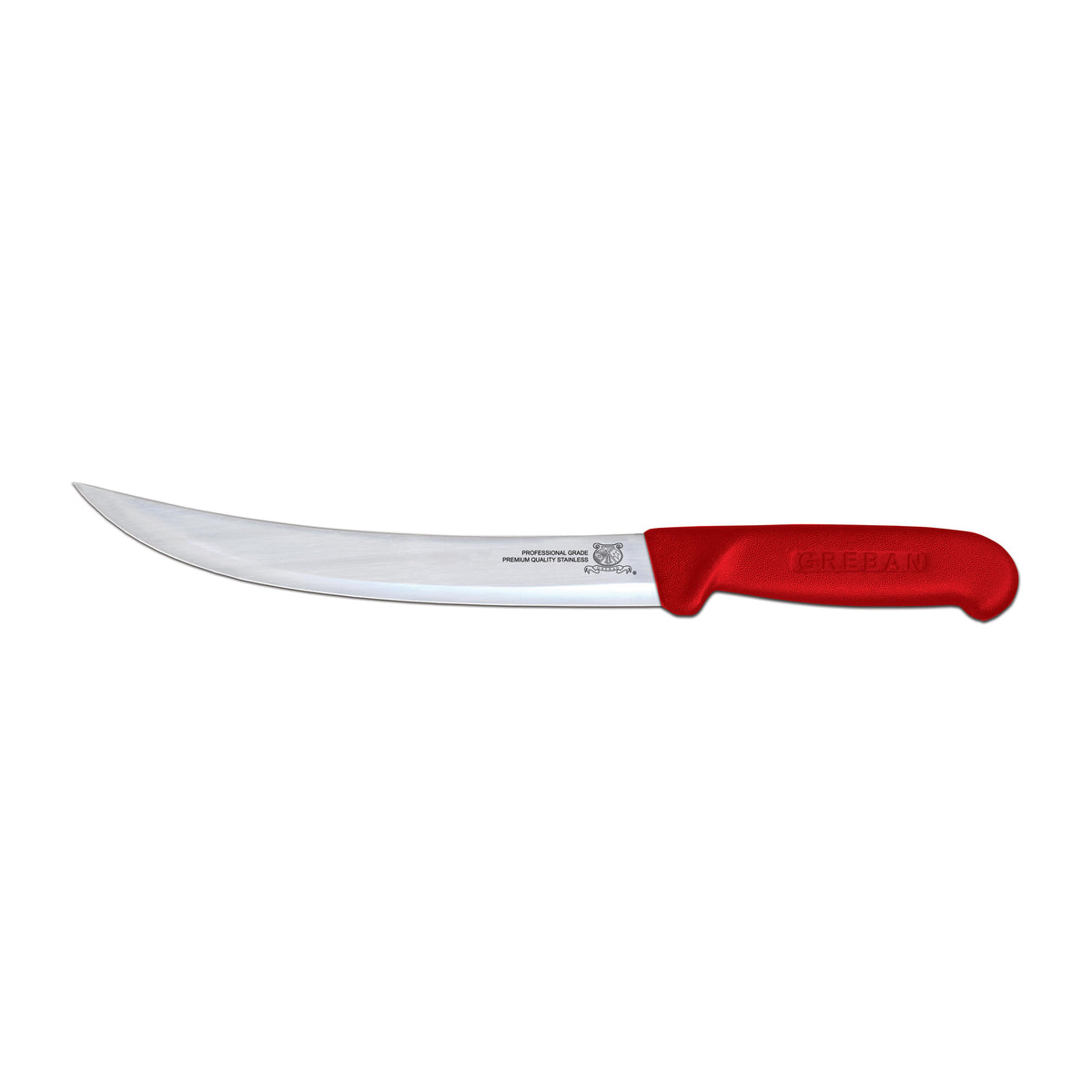 Omcan 12322 Breaking Knife - 8" Curved Stainless Steel Blade, Red Plastic Handle, Stamped Style