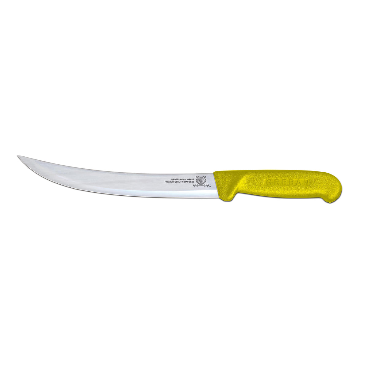 Omcan 12326 Breaking Knife - 8" Curved Stamped Blade, Stainless Steel, Yellow Plastic Handle
