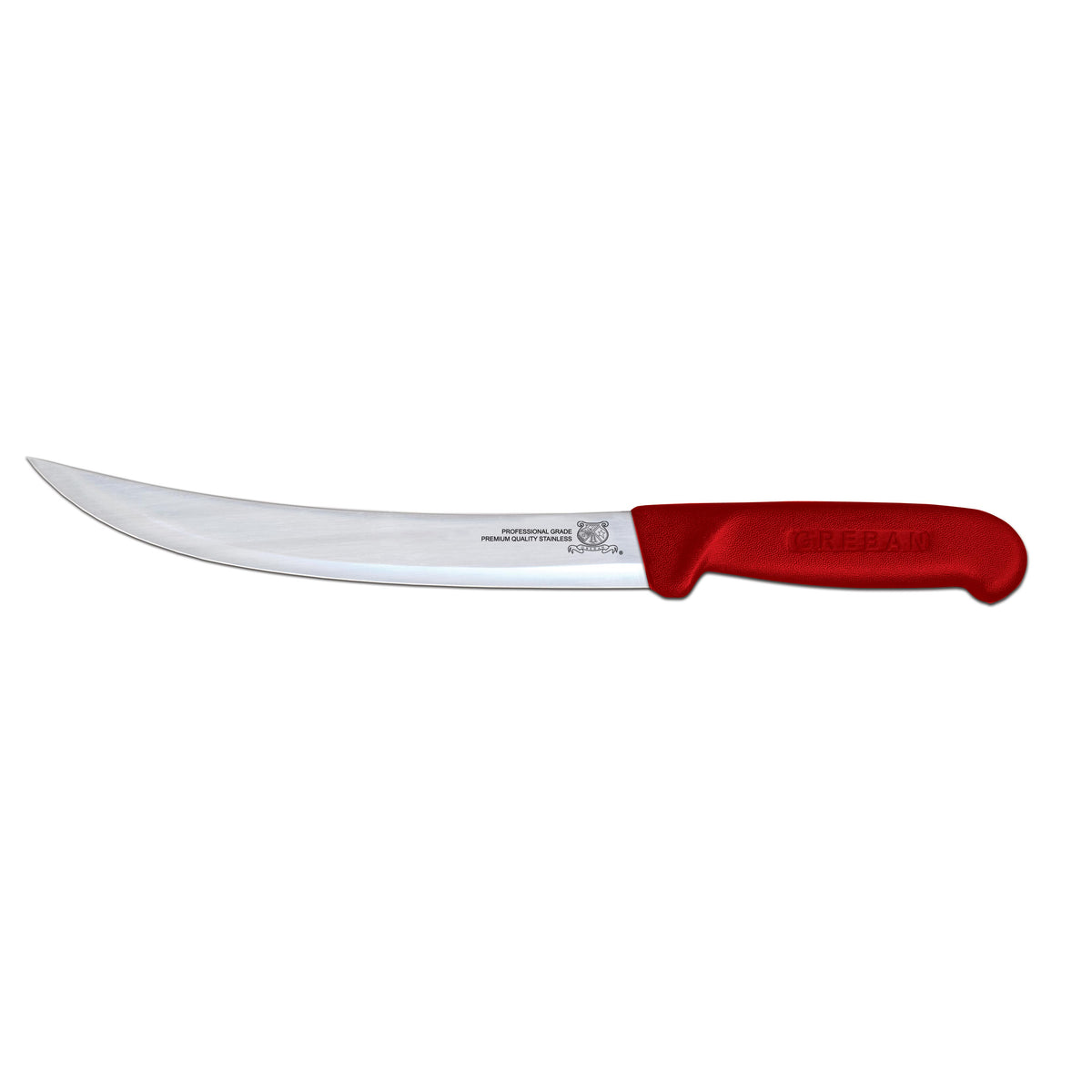 Omcan 12350 Breaking Knife - 10" Curved Stamped Blade, Stainless Steel, Red Poly Handle