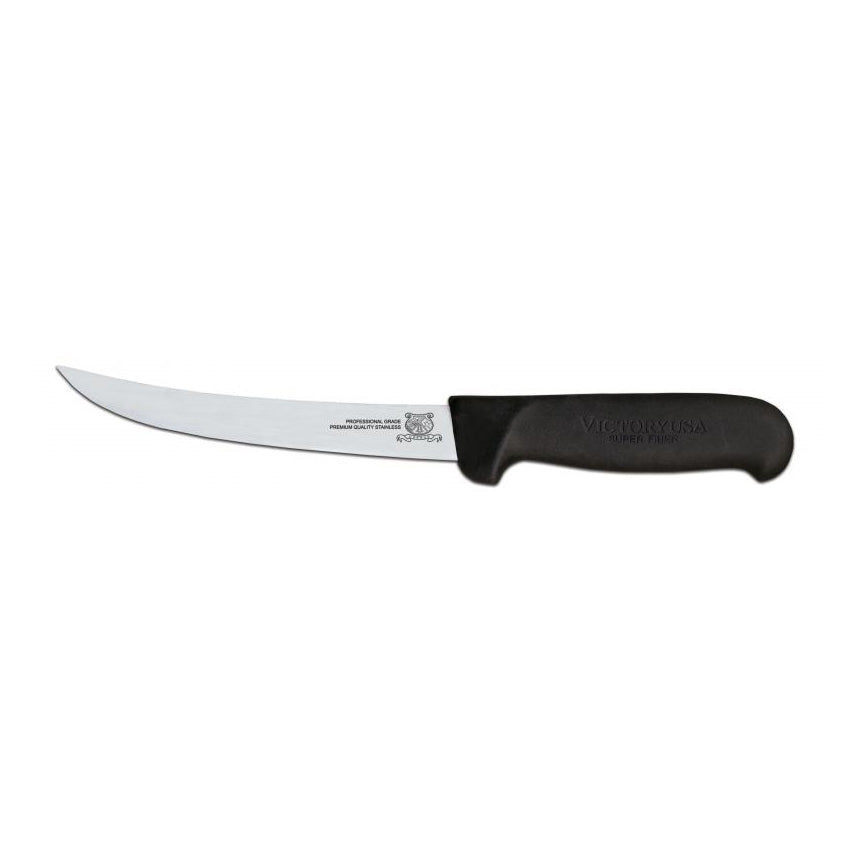 Omcan 12848 Boning Knife - 6" Curved Stainless Steel Blade, Black Plastic Handle, Stamped Style