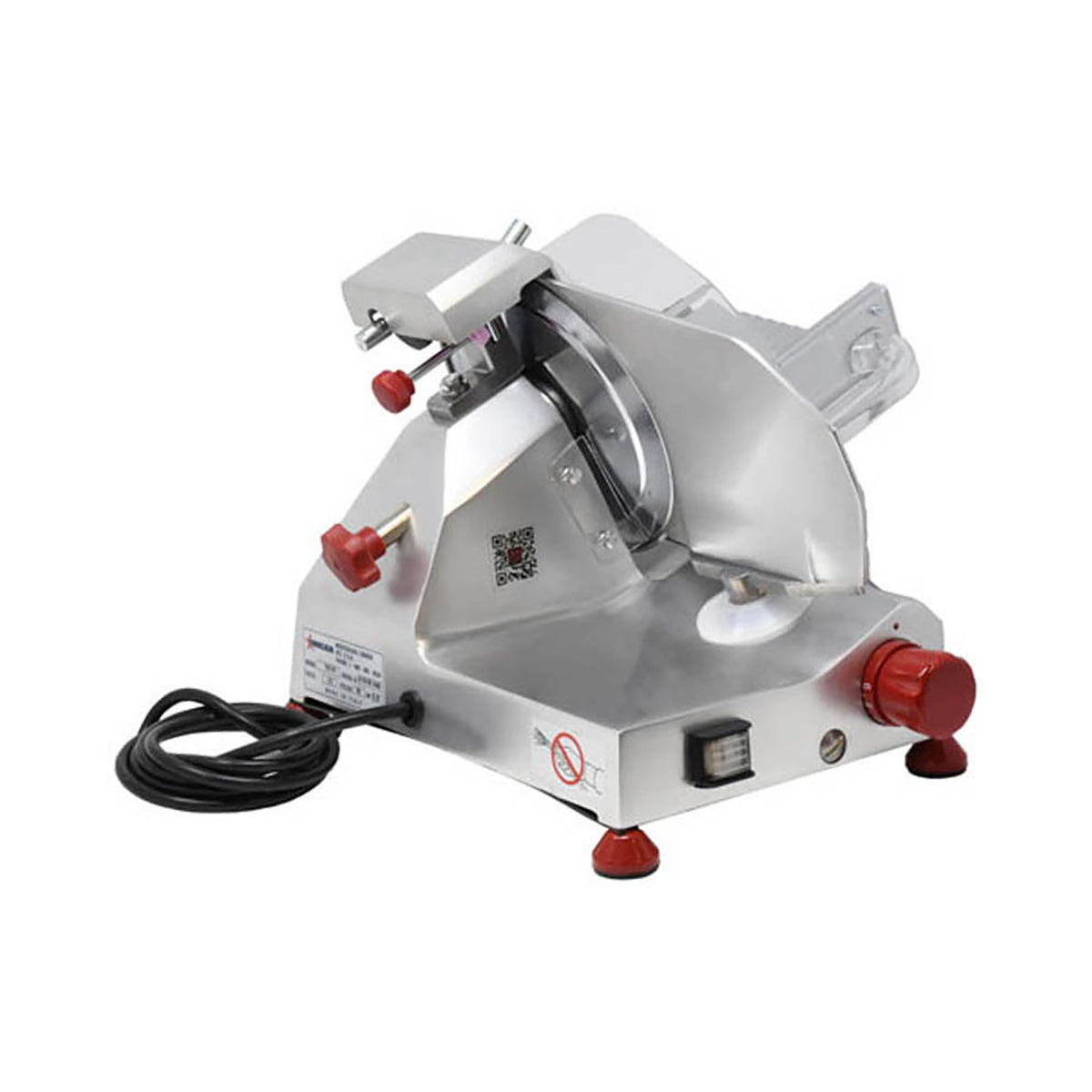 Omcan 13607 Meat Slicer - 8" Carbon Steel Blade, Manual Gravity Feed, Belt Drive, 1/5 HP 110V, Anodized Aluminum