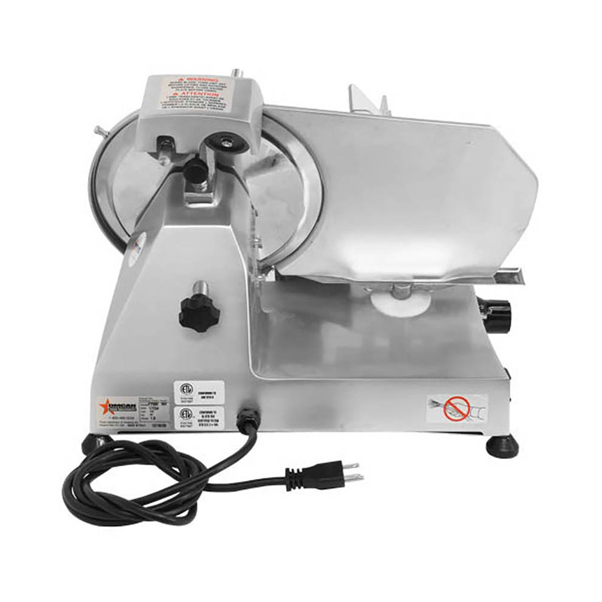Omcan 13620 Meat Slicer - Gravity Feed, 10" Carbon Steel Blade, 1/3 HP 120V 60Hz, Anodized Al Body | anodized aluminum