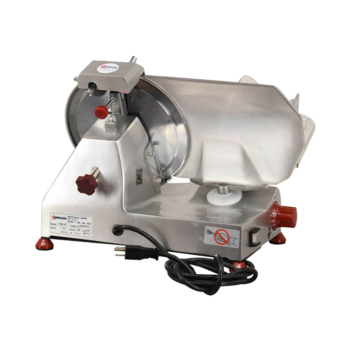 Omcan 13623 Elite Meat Slicer - 10" Carbon Steel Blade, Belt Manual Gravity Feed, 1/4 HP 120V 60Hz, Aluminum Body | anodized aluminum