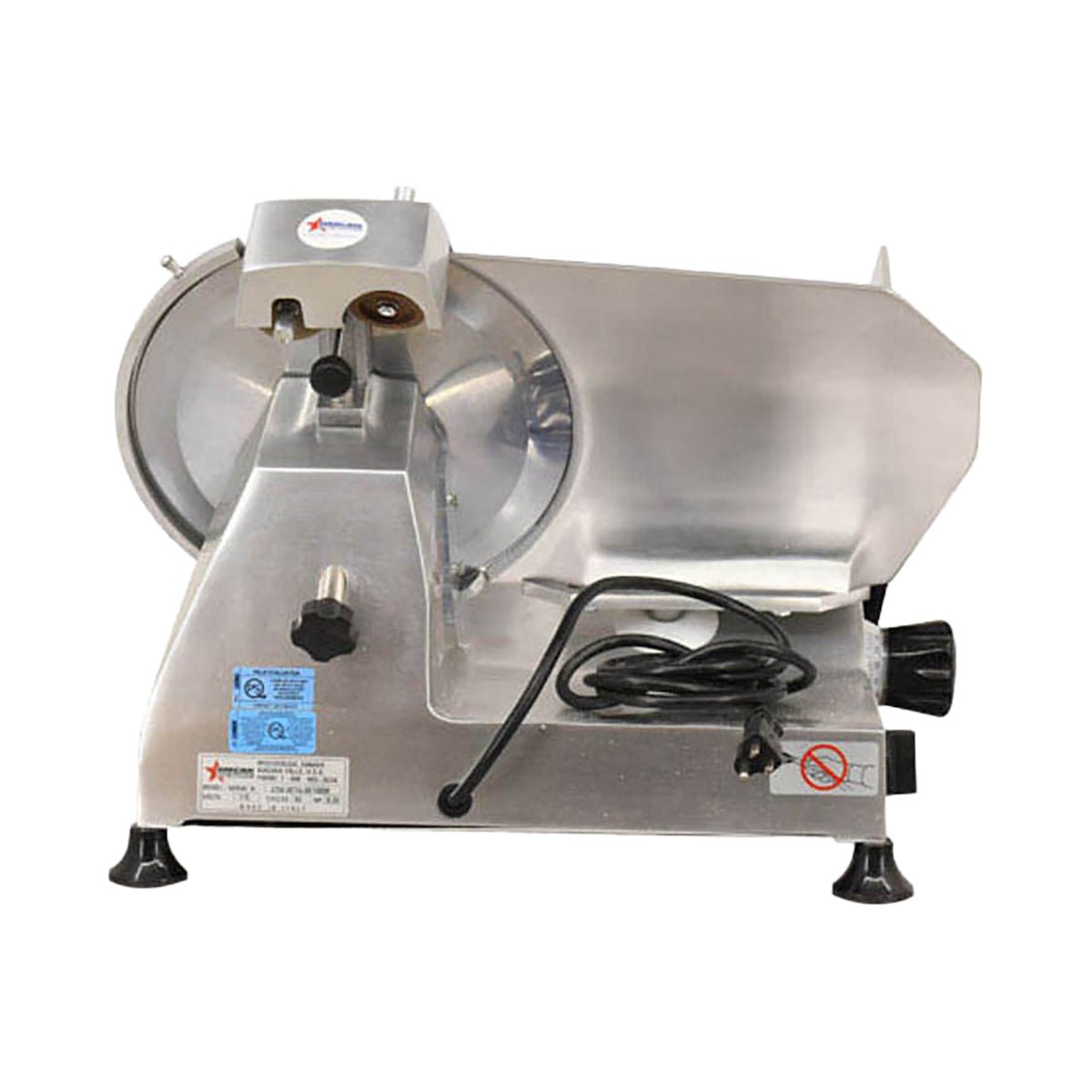 Omcan 13625 Meat Slicer - 11" Carbon Steel Blade, Belt-Driven Gravity Feed, Aluminum, .35 HP, 110V, NEMA 5-15P | anodized aluminum