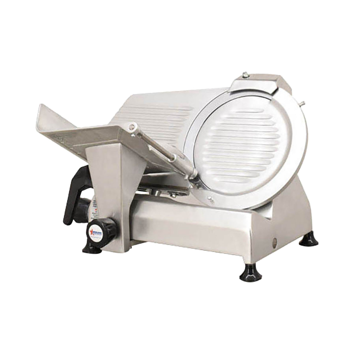 Omcan 13628 Meat Slicer - 12" Carbon Steel Blade, Belt-Driven, Gravity Feed, 1/3 HP, 120V, Aluminum Body | anodized aluminum