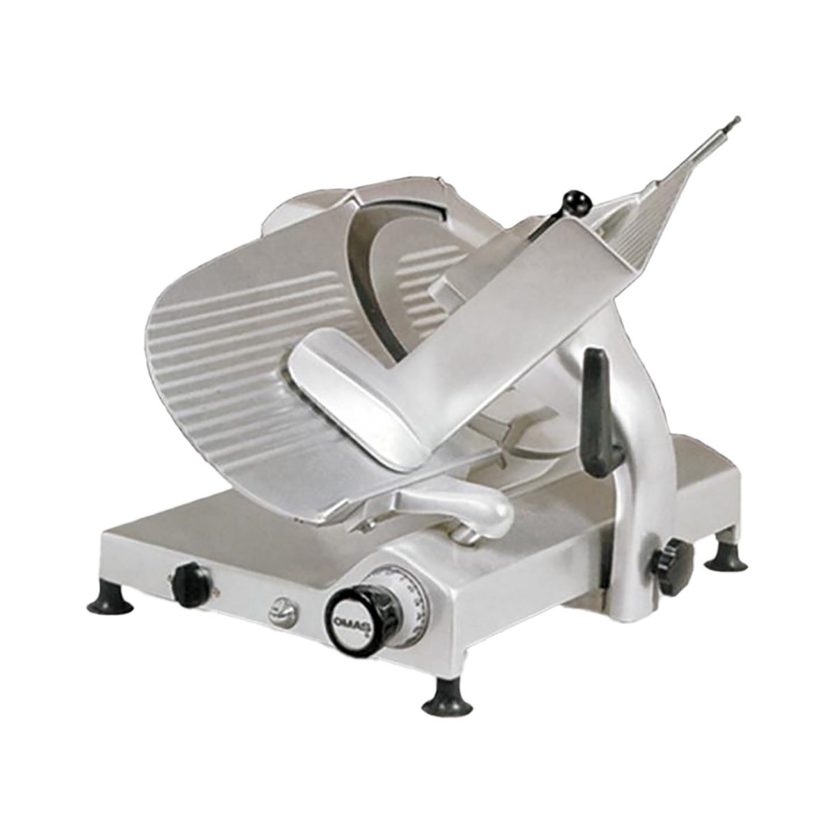 Omcan 13642 Omas Manual Feed Meat Slicer, 13" Carbon Steel Blade, 1/3 HP Gear Drive, 110V 60Hz, Aluminum, Gravity Feed | anodized aluminum