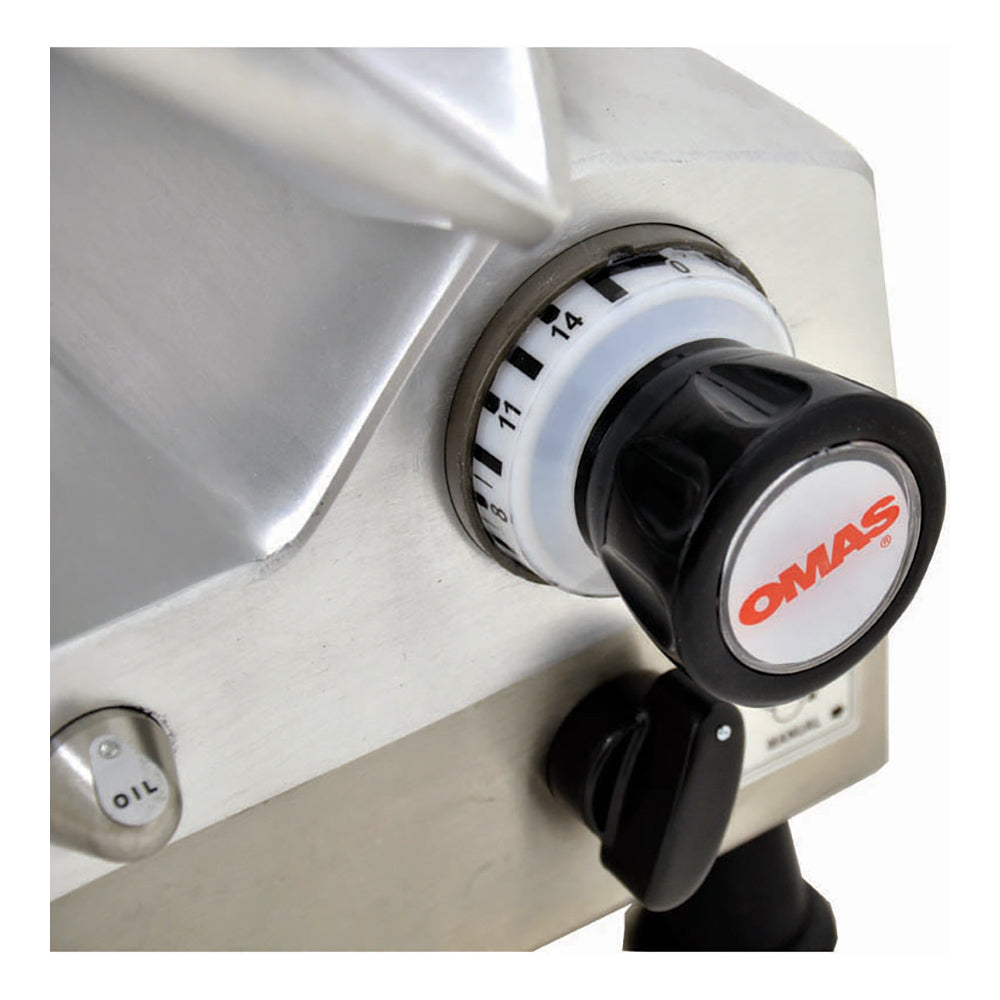 Omcan 13645 Automatic 13" High-Carbon Chromed Blade Meat Slicer, Gear, 1/2 HP Motors, 110V/60Hz, Gravity, Body | anodized aluminum