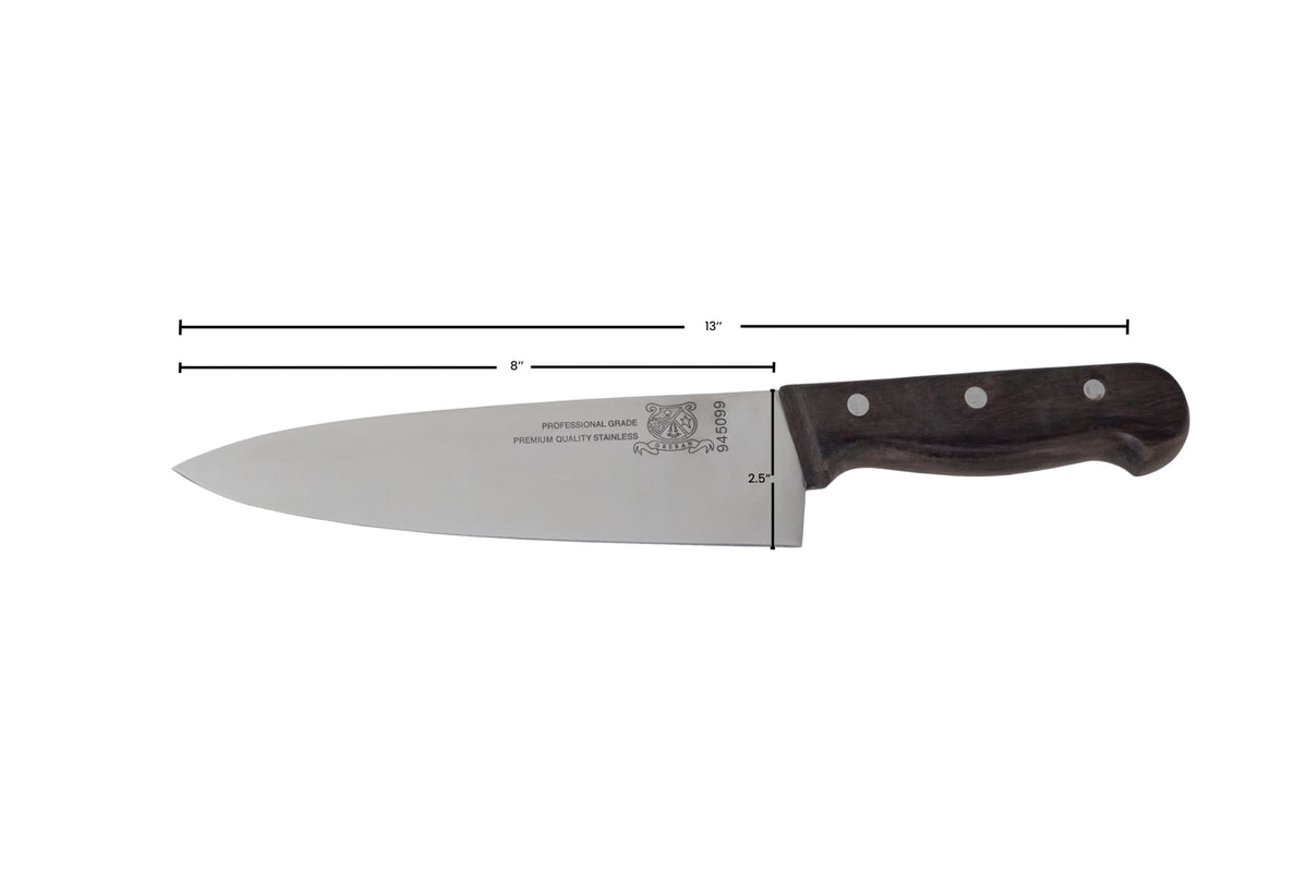 Omcan 17634 Cook Knife - 8" Stainless Steel Blade, Rosewood Wood Handle, Stamped, 7-9" Length
