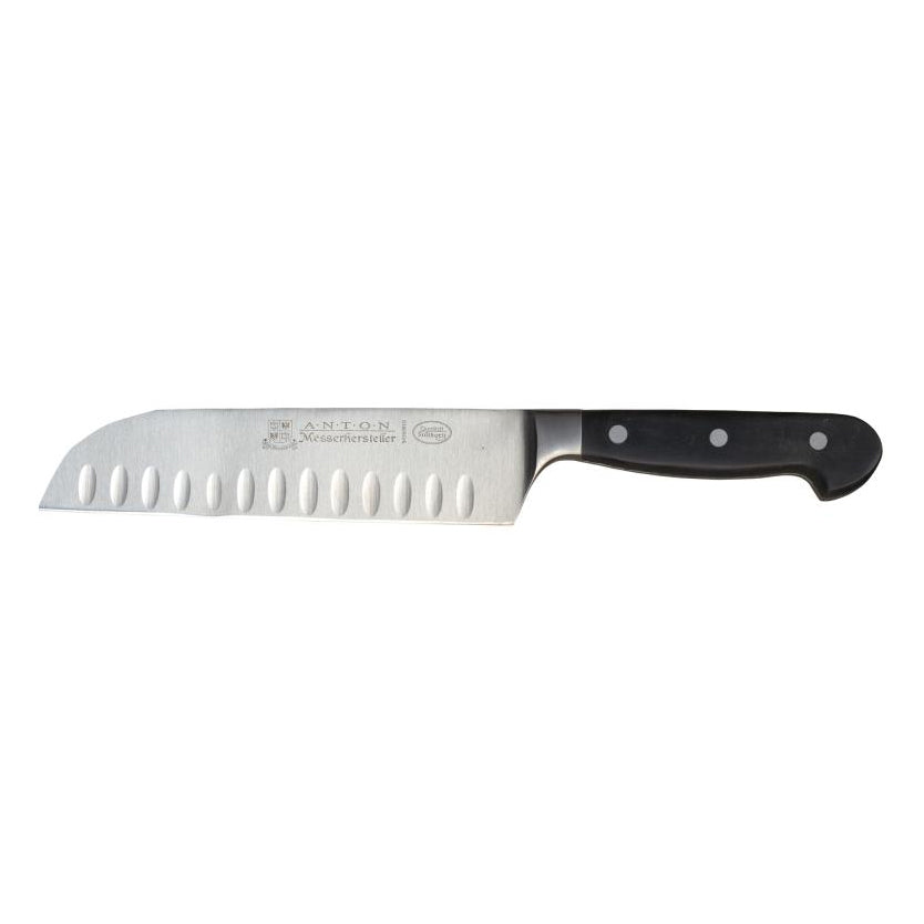 Omcan 17892 Santoku Knife, 8" Forged Stainless Steel Blade, 7"-9" Poly Handle, Granton Edge